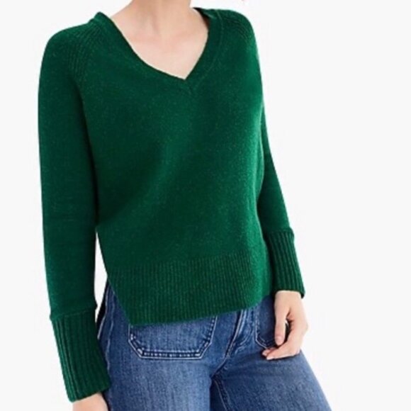 J. Crew Alpaca Merino Wool V-neck Pullover Sweater in Yarn Green M - Picture 1 of 9